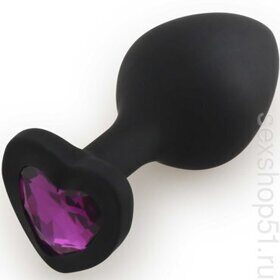 Silicone Butt Plug Heart Shape Medium, черный/фиолетовый